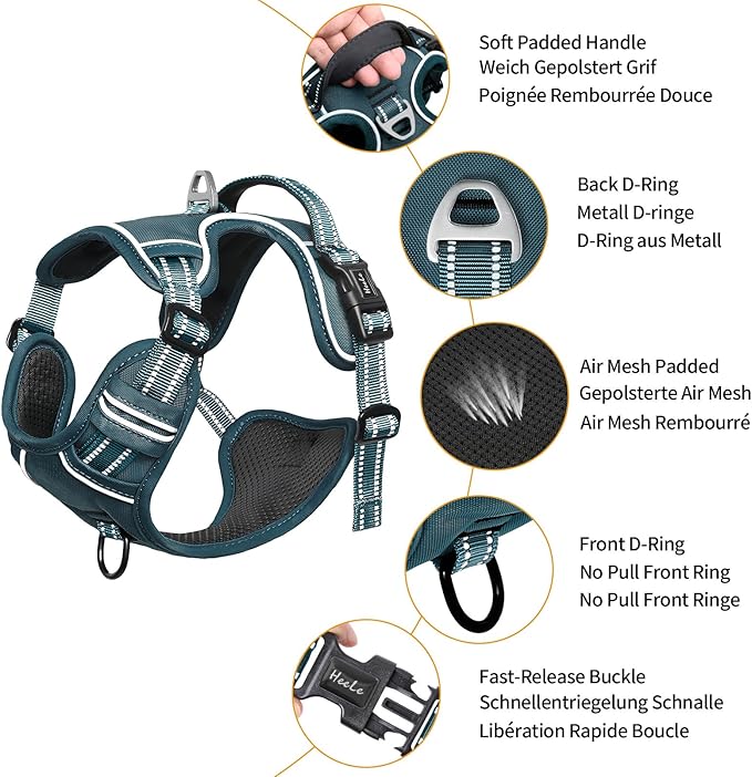 HEELE Dog Harness for Medium Dogs No Pull Dog Vest Harness with Soft Padded Handle Reflective for Outdoor Training, Blackish Green, M