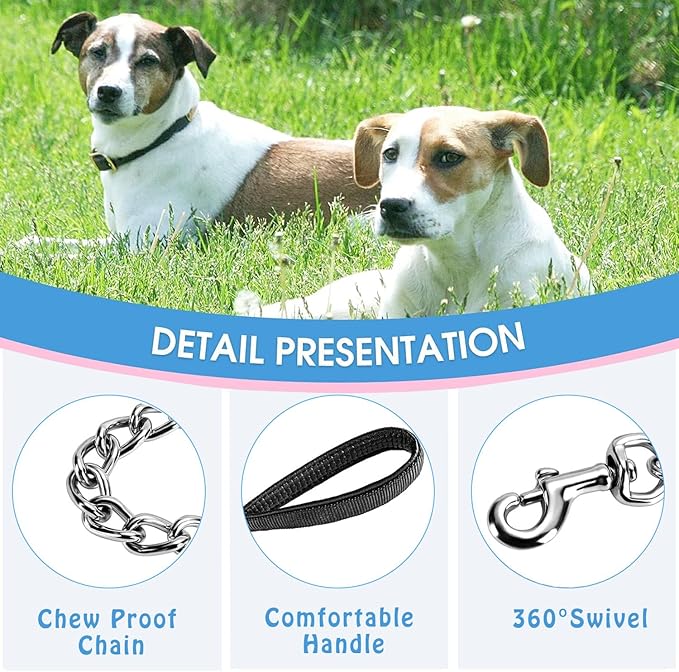 Chain Heavy Duty Metal Dog Leash, 5FTx3mm Chew Proof Pet Leash Chain with Soft Padded Handle for Large & Medium Size Dogs Walking, Training and Traveling (20-100 lbs)