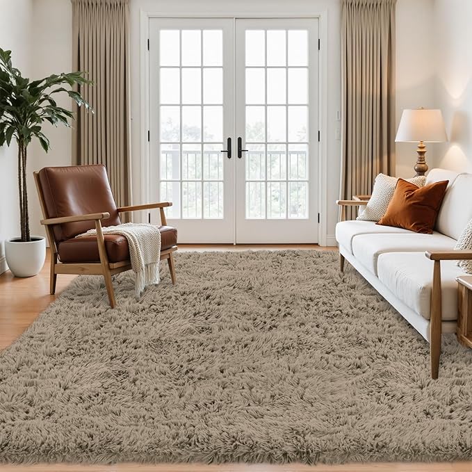 5x7 Area Rug for Living Room: Ultra Soft Fluffy Rug Modern Large Thicked Shag Rug for Bedroom Non Slip Indoor Fuzzy Carpets for Girls Kids Room Nursery Dorm Home Decor Gray Camel