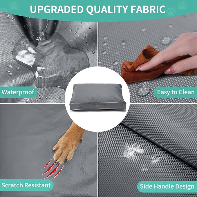 COSHNIBI Dog Bed Covers Replacement Washable,Waterproof Dog Bed Cover with Zip and Carry Handle for Dog/Cat 44''Lx32''Wx4''H-Grey