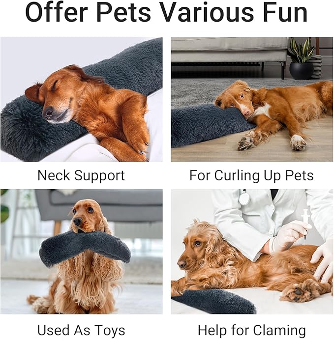 HOMBYS 25" Dog Pillow for Large & Medium Dogs, Soft Faux Fur Calming Pet Pillow for Anxiety Relief, Machine Washable, Plush Pet Toy (Dark Grey, 25"x8"x4")