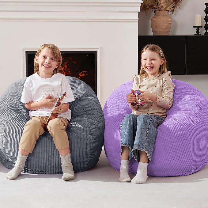 Homguava 2.5FT Bean Bag Chair,Teardrop Bean Bags Small Beanbag Chair with Memory Foam Filled and Ultra Soft Corduroy Cover for Living Room, Bedroom (Purple)