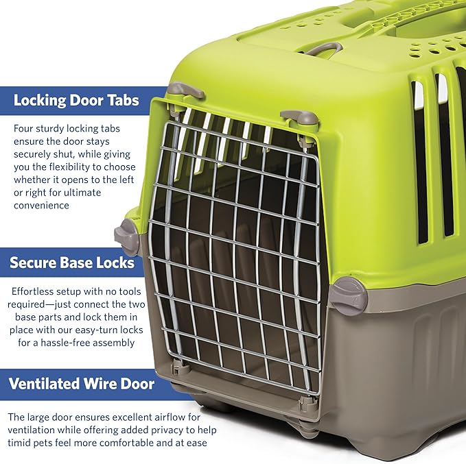 MidWest Homes for Pets Spree Travel Carrier ??Hard-Sided Dog & Cat Carrier, Small Pet Travel Crate with Handle, Ventilated Design, Easy Assembly, 24-Inch, Green