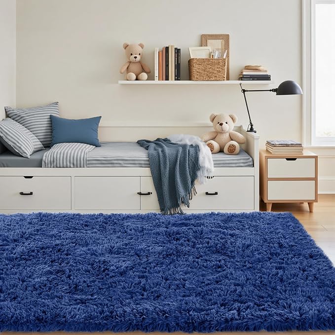 4x6 Area Rug for Living Room: Ultra Soft Fluffy Rug Modern Large Thicked Shag Rug for Bedroom Non Slip Indoor Fuzzy Carpets for Girls Kids Room Nursery Dorm Home Decor Deep Blue