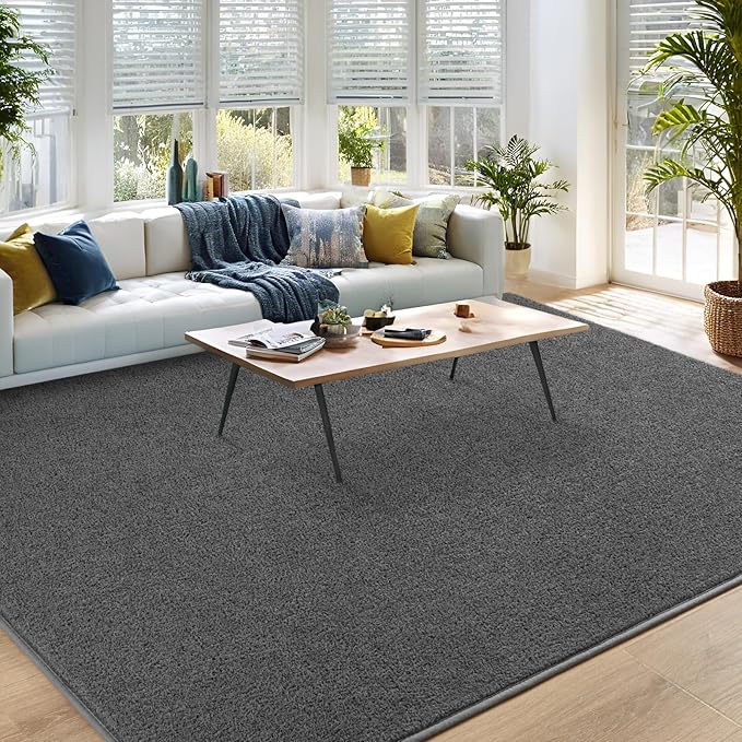 DweIke 6x9 Dark Grey Area Rugs for Bedroom, Super Soft Living Room Rug, Thickened Memory-Foam Throw Carpet, Non-Slip and Washable Carpets for Kids Boys Girls Room Dorm Nursery Home Decor
