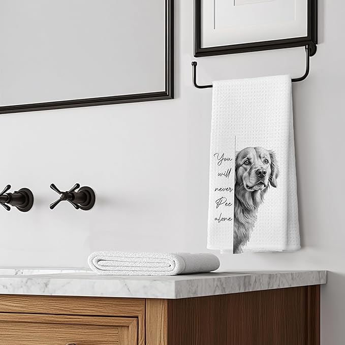 Funny Golden Retriever Accessories Gifts Hand Towels for Bathroom Decor, You Will Never Pee Alone Funny Dog Bathroom Hand Towels, 16x24 Inches