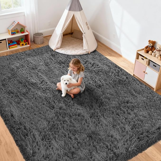 8x10 Area Rug for Living Room: Ultra Soft Fluffy Rug Modern Large Thicked Shag Rug for Bedroom Non Slip Indoor Fuzzy Carpets for Girls Kids Room Nursery Dorm Home Decor Grey