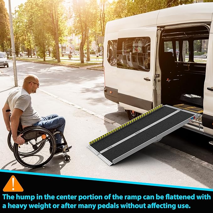 Portable Wheelchair Ramp 5FT, Anti-Slip Aluminum Folding Portable Ramp, Wheelchair Ramps for Home, Weight Capacity Up to 800 LBS, with Transition Plates Above and Below, Loading Dock Plates