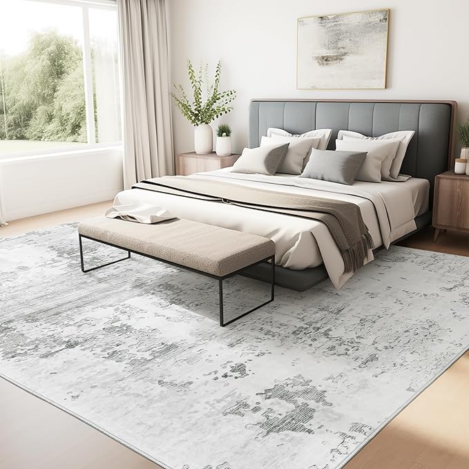 Art&Tuft Washable Rug, Anti-Slip Backing Abstract Area Rugs, Stain Resistant Rugs for Living Room, Foldable Machine Washable Area Rug(Grey, 8'x10')