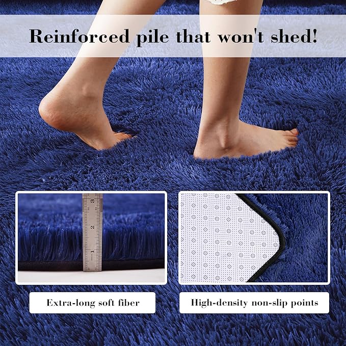 Blue Fluffy Rug Shaggy Area Rug, 4x6 Area Rugs for Girls Bedroom, Soft Cute Baby Play Mat, Indoor Floor Carpet for Teen, Nursery, Preppy Dorm, Plush Aesthetic Bedside Rug