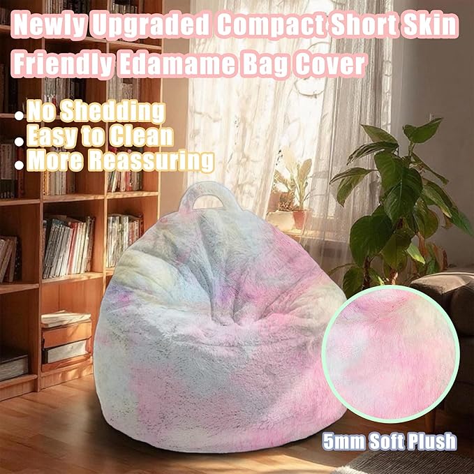 Bean Bag Chair Cover 4FT Fluffy Soft Velvet Storage Sofa, DIY Floor Giant Fur Bean Bag Chair Cover for Kids & Adults, Machine Washable, Upgrade Durable Zipper No Fillers, Colorful