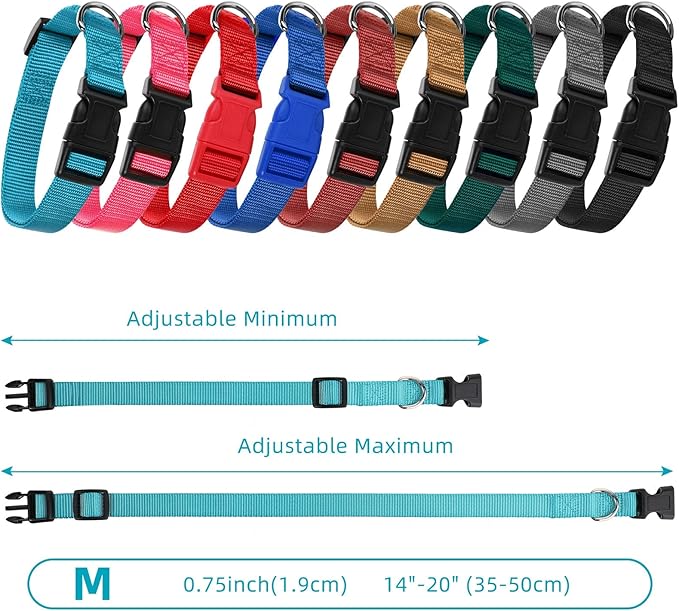 9 Pieces Adjustable Dog Collar for Animal, Soft Nylon Pets Puppy Collar with Quick Release Buckle Holder Bulk for Dogs Walking Running Training(Medium,Retro Colors)