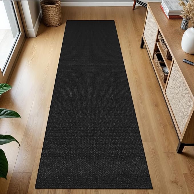 KOZYFLY Runners for Hallways 2x7 ft Washable Kitchen Runner Non Slip Rubber Backed Hall Runners Cotton Entryway Runner Rugs Floor Carpet for Indoor Backdoor Bedroom Kitchen, Black/Dark Grey