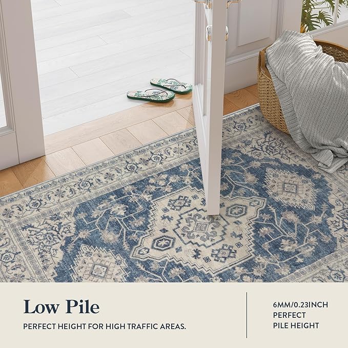 Lahome Oriental Hallway Runner Rug Non Slip, 2.5x8 Kitchen Washable Runner Soft Hallway Rug, Traditional Ultra-Thin Carpet for Bathroom Entryway ?랰aundry Room, Blue
