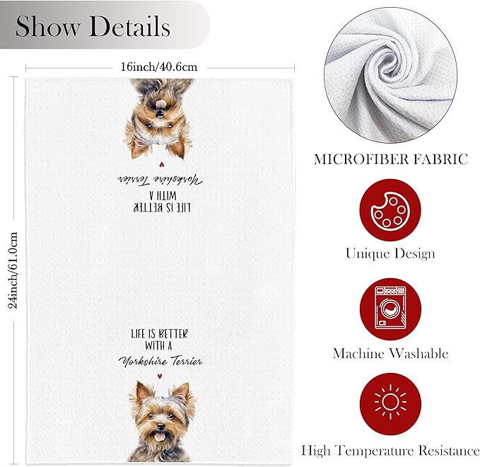 Yorkshire Terrier Gifts: 16x24 inch Yorkie Mom Lovers Kitchen Towels - Yorkie Terrier Decor