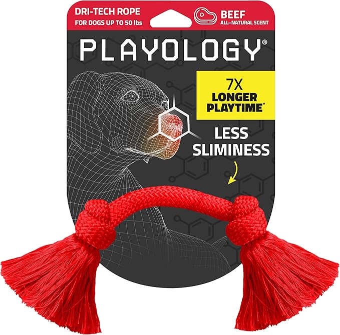 Playology Dog Toys | Dri-Tech Rope Toy Tug of War Rope for Aggressive Chewers | Medium Beef Scented Toy - Easy to Clean and Made from Non Toxic Materials