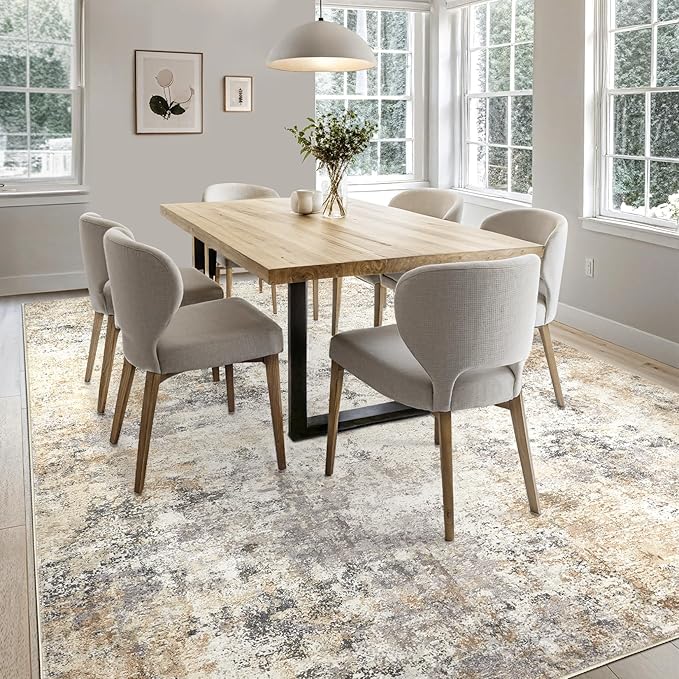5x8 Area Rug Living Room Rugs - Washable Neutral Modern Abstract Soft Thin Large Rug Indoor Floor No Slip Rug Carpet for Bedroom Under Dining Table Home Office Decor - Golden Grey