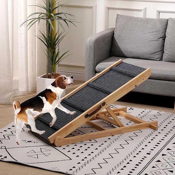 Foldable Wooden Dog Ramp & Pet Stairs - 5-Level Non-Slip Pet Steps for Dogs & Cats, Balanced Indoor/Outdoor Use