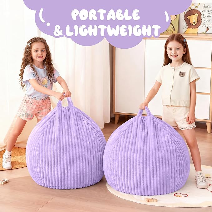 Homguava 2Pcs of 2FT Bean Bag Chair, 2' Small Bean Bags with Memory Foam Filled, Beanbag Chairs with Machine Washable Cover Dutch Corded Plush Cover for Classroom,Living Room,Bedroom-Purple