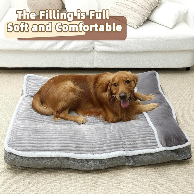 Dog Bed for Large Dogs, Dog Mattress with Pillow for Crate Kennel, Sofa pet Bed, Super Soft pet Bed for Medium, Jumbo, Small Dogs Breeds Grey, Medium:(30?쓝20 x3)
