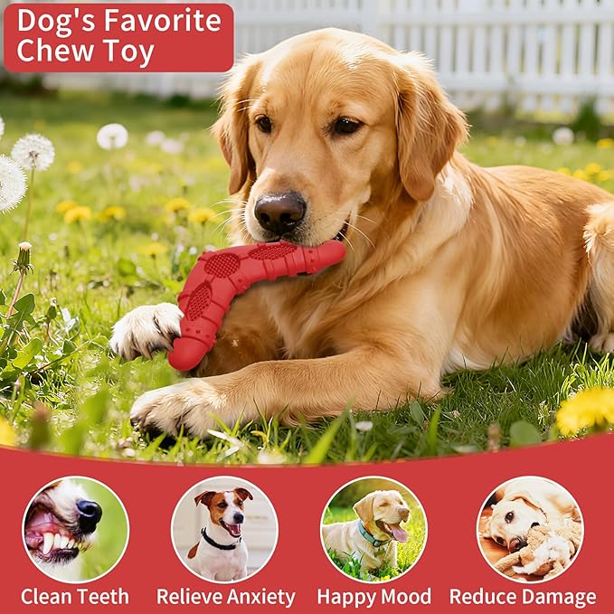 Dog Chew Toys 4 Pack, Dog Toys for Aggressive Chewers Small Medium Breed, Multifunctional Teeth Cleaning and Gum Massage, Natural Rubber Dog Toys for Puppy and Medium Dogs(Red)
