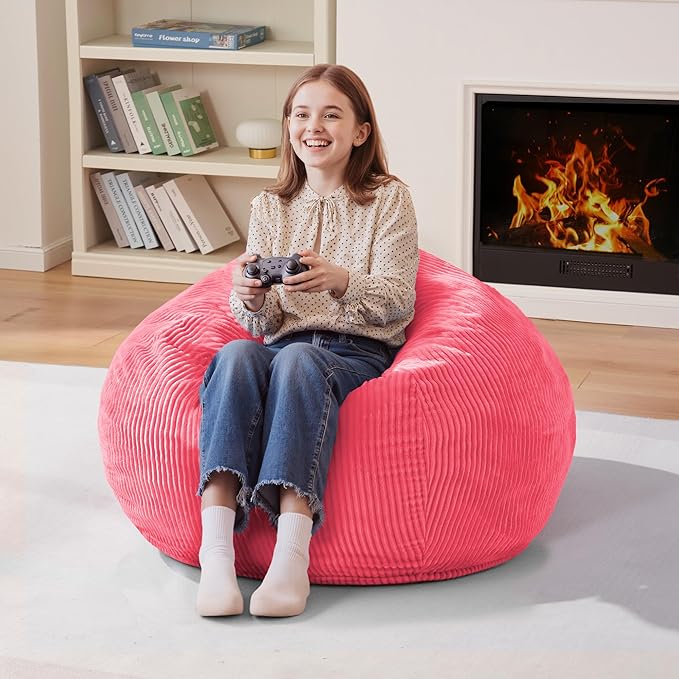 Homguava 2.5FT Bean Bag Chair,Teardrop Bean Bags Small Beanbag Chair with Memory Foam Filled and Ultra Soft Corduroy Cover for Living Room, Bedroom (Pink)