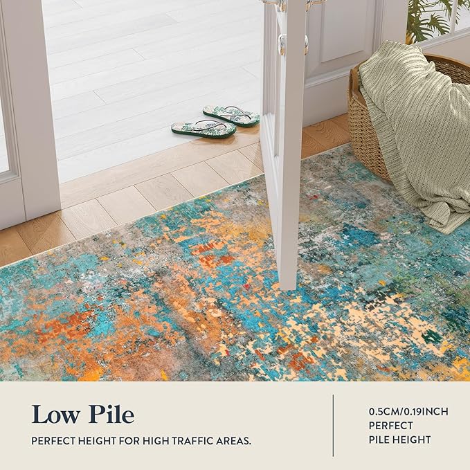 Lahome Modern Abstract Living Room Rug, Washable 8x10 Area Rugs for Bedroom Stain Resistant Non Slip, Large Colorful Soft Indoor Carpet for Dining Room Table Home Office Decor
