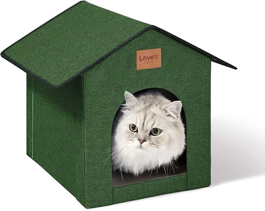 Love's cabin Outdoor Cat House Weatherproof, Insulated Feral Cat House Outdoor for Winter, Waterproof Outside House for/Indoor Cats, Shelter with Removable Soft Cushion,Green