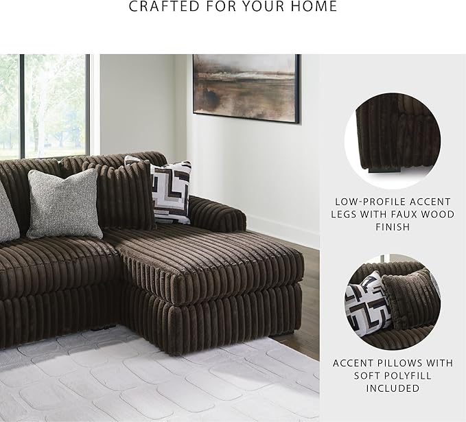 Signature Design by Ashley Midnight-Madness Casual Right-Arm Facing 2-Piece Sectional Sofa with Chaise and Reversible Cushion, Dark Brown