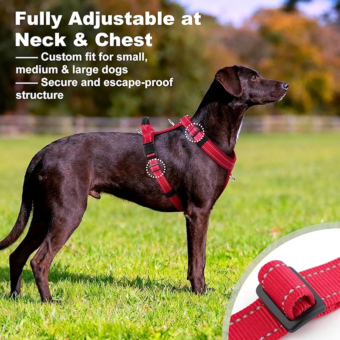 No Pull Dog Harness with Handle, Soft Mesh Padded Adjustable for Small Medium Large Dogs | Reflective Easy Walk Harness with Front Clip for Training, Running & Outdoor (Red, S)