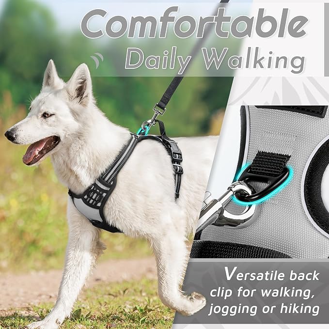Eagloo Dog Harness Small Sized Dog, No Pull Service Vest with Reflective Strips and Control Handle, Adjustable and Comfortable for Walking, No Choke Pet Harness with 2 Metal Rings, Grey, S