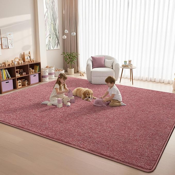 DweIke Rugs for Bedroom Living Room, 7x10 ft Red Area Rug, Washable Memory Foam Indoor Carpet, Modern Non-Slip Ultra Soft Carpets for Kids Boys Girls Adults Nursery Dorm Home Decor
