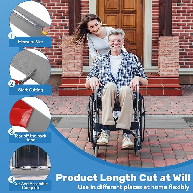 0.6" Rise Threshold Ramps for Doorways 40'' L Floor Transition Strip Self-Adhesive 3/5" Rise Ramps for Wheelchairs for Home, Rubber Door-Threshold for Home Steps (Grey)