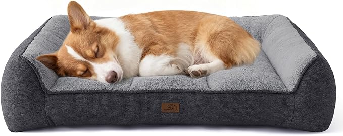 Bedsure SupportMax Orthopedic Dog Bed Medium Size Dog - Extra Thick Supportive Medium Dogs Beds with Waterproof Washable Cover, Comfort Pet Bed Sofa with Soft Sherpa and Nonskid Bottom, Grey, 35"