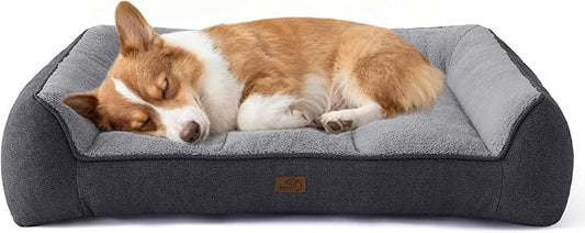 Bedsure SupportMax Orthopedic Dog Bed Medium Size Dog - Extra Thick Supportive Medium Dogs Beds with Waterproof Washable Cover, Comfort Pet Bed Sofa with Soft Sherpa and Nonskid Bottom, Grey, 35"