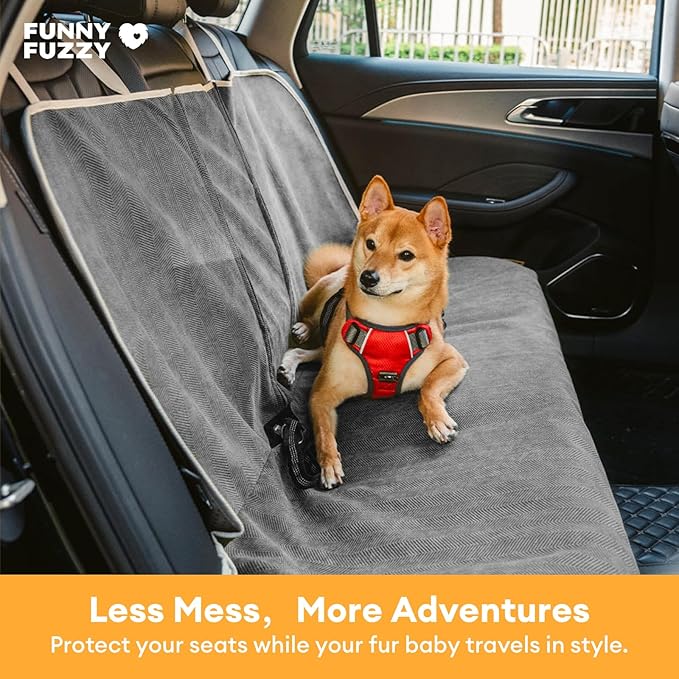 FUNNY FUZZY Dog Car Seat Cover for Back Seat, Waterproof, Scratchproof Car Seat Protector for Dogs Nonslip, Dog Back Seat Covers for Cars, Trucks and SUVs, Back Seat(18.1''W x 53''L×22" H)