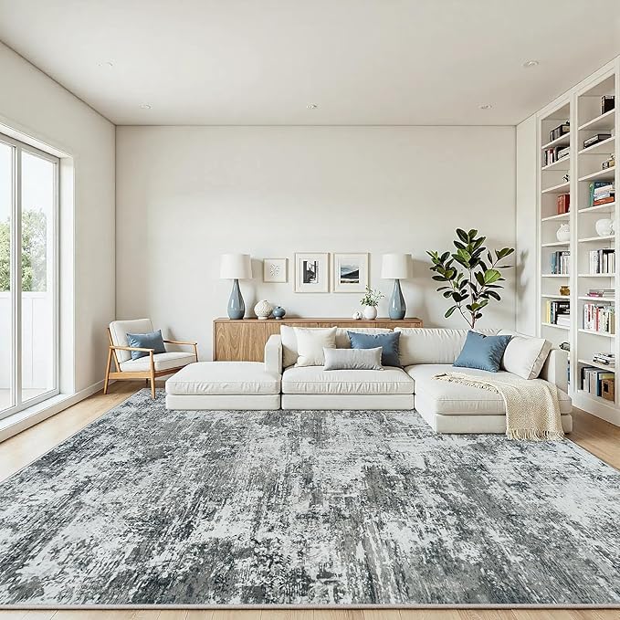 8x10 Area Rugs Living Room Rug Modern Abstract Neutral Washable Rugs Non Slip Soft Carpet Large Area Rug Low Pile Stain Resistant Non Shedding for Bedroom Nursery Dining Room Home Office Gray
