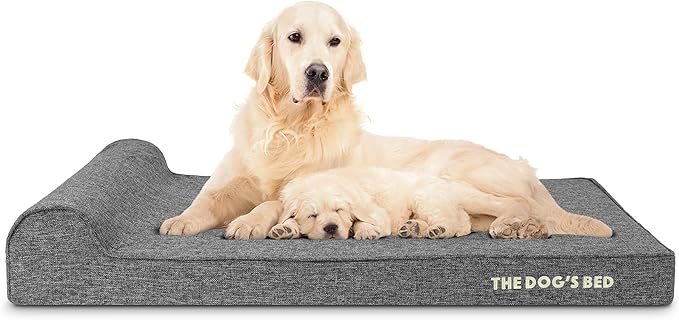 The Dog’s Bed Orthopedic Memory Foam Dog Bed with Headrest, Linen Fabric, Grey Linen, XL, 4-Inch