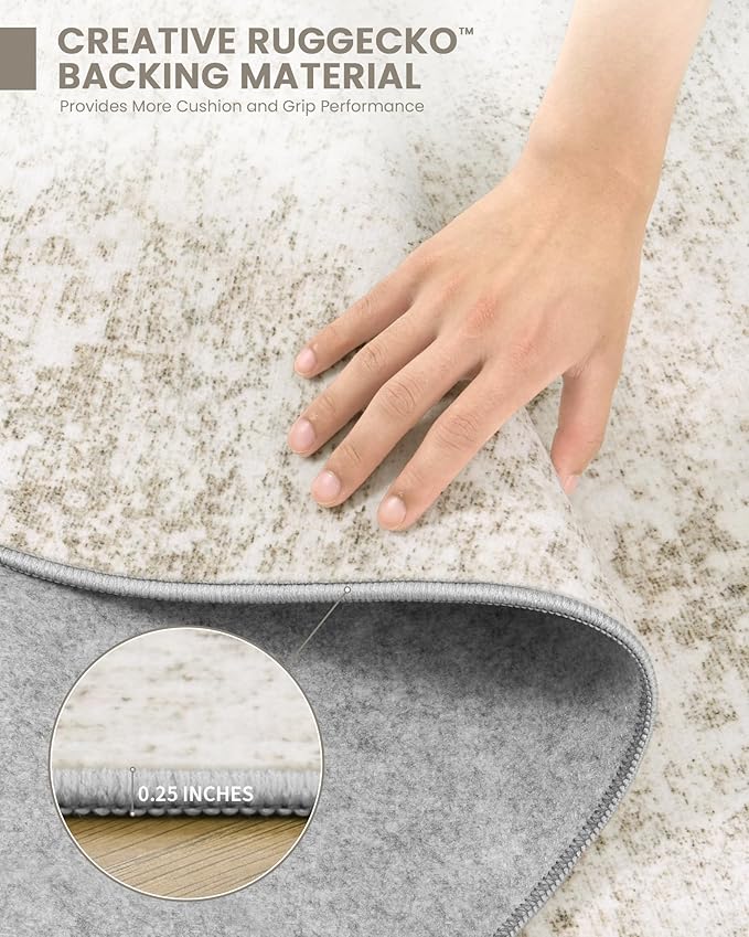 Art&Tuft Washable Rug, Anti-Slip Backing Abstract Area Rugs, Stain Resistant Rugs for Living Room, Foldable Machine Washable Area Rug(5'x7',Beige)