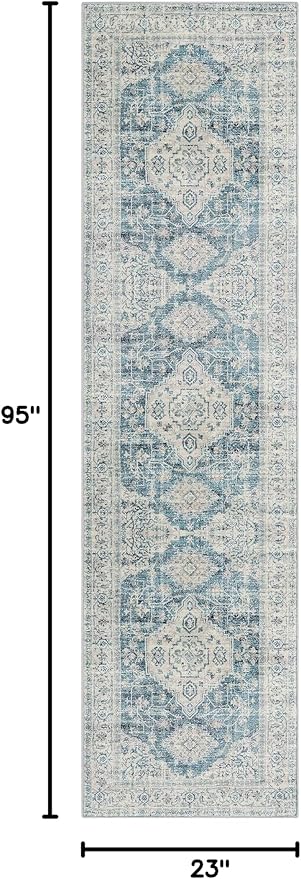 Lahome Oriental Hallway Runner Rug Non Slip, 2x8 Washable Runners for Hallways Kitchen, Vintage Non Skid Soft Long Carpet for Bedroom Bathroom Entryway, Blue