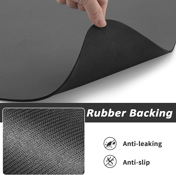 Dog Food Mat - Absorbent Cat Mat for Food and Water, No Stains Pet Feeding Bowl Mat, Easy to Clean Pet Placemats, Quick Dry Dog Water Dispenser Mat for Messy Drinkers | Paw Dark Grey 12"x 19"