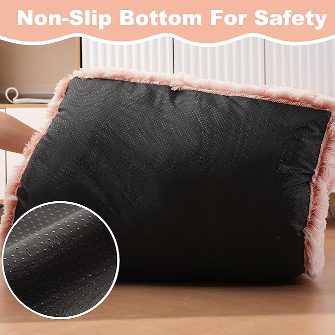Bedfolks Waterproof Crate Bed for Dogs, Plush Kennel Pad with Removable Washable Cover, Faux Fur, Large (35"x23"), Pink
