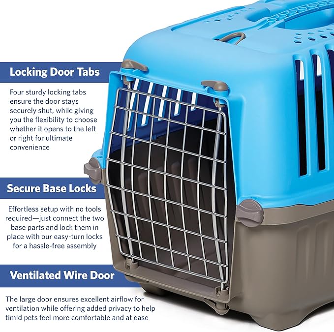 MidWest Homes for Pets Spree Travel Carrier ??Hard-Sided Dog & Cat Carrier, Small Pet Travel Crate with Handle, Ventilated Design, Easy Assembly, 19-Inch, Blue