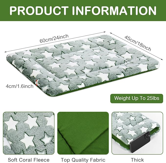 VitalCozy 4 Pcs Winter Dog Crate Pads, Ultra Soft Warm Washable Dog Cat Bed Mat for Pet Crate Comfortable Replaceable Reversible Kennel Pad for Small, Medium, Large Dogs(18 x 24 x 1.6 Inch,Green)