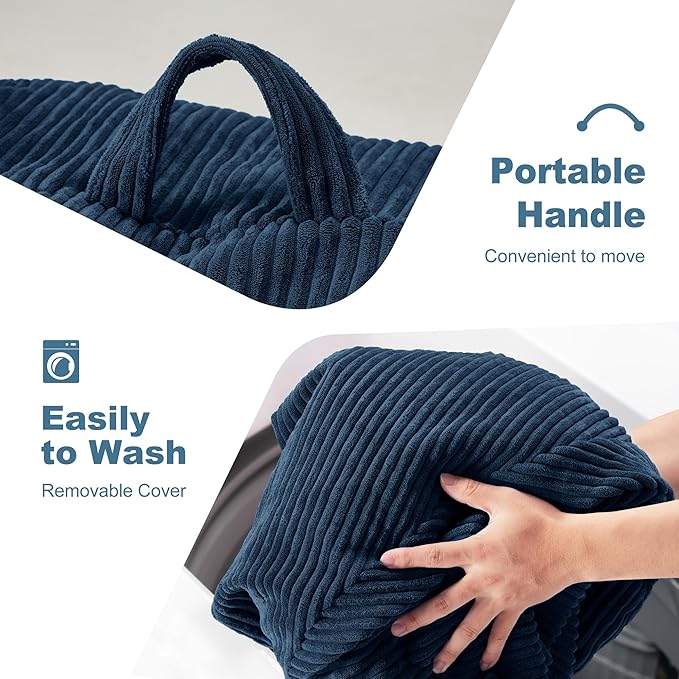 Homguava 5FT Bean Bag Chair for Adults,Teardrop Giant Bean Bags Big Beanbag Chair with Memory Foam Filled and Ultra Soft Removable Corduroy Cover for Living Room, Bedroom(Dark Blue)