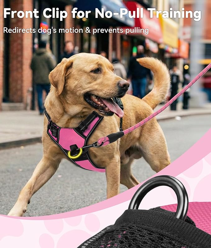Joytale No Pull Dog Harness for Small Dogs, Reflective Pet Vest with Front Clip, Adjustable Soft Padded Harnesses with Easy Control Handle for Training and Walking, Hot Pink, S