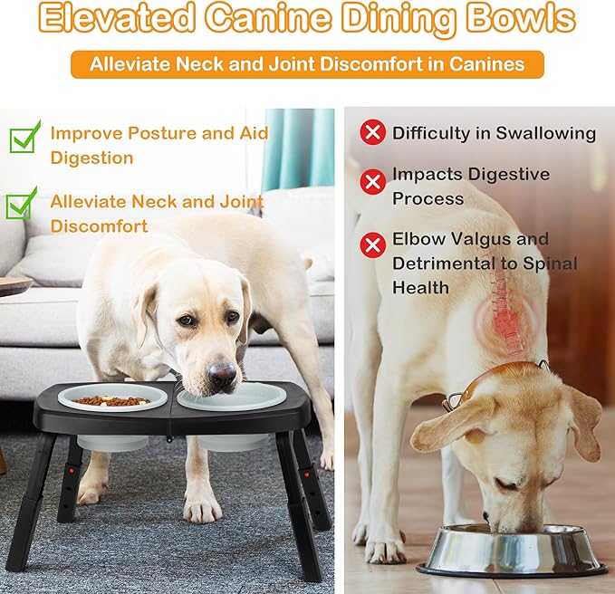 Adjustable Elevated Dog Bowls Stand – 4-Level Height Portable Feeder with Collapsible Silicone Bowls, Non-Slip Base for Medium & Large Dogs – Travel Dog Bowl & Water Dish