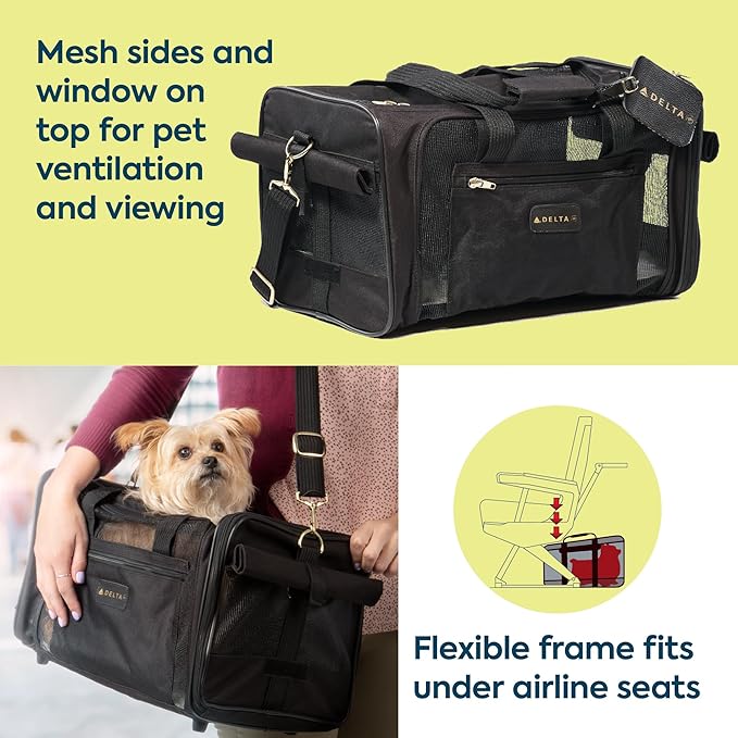 Sherpa Delta Airlines Travel Pet Carrier, Airline Approved & Guaranteed On Board - Black, Medium