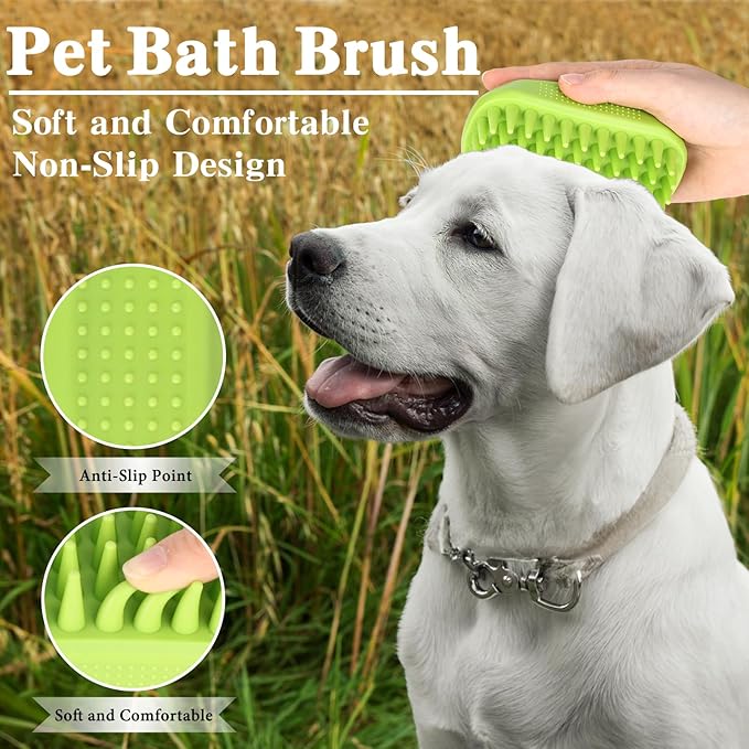 2PCS Dog Bath Brush with Adjustable Handle, Suitable for Pets Deshedding, Washing, Massaging & Grooming (Blue Green)