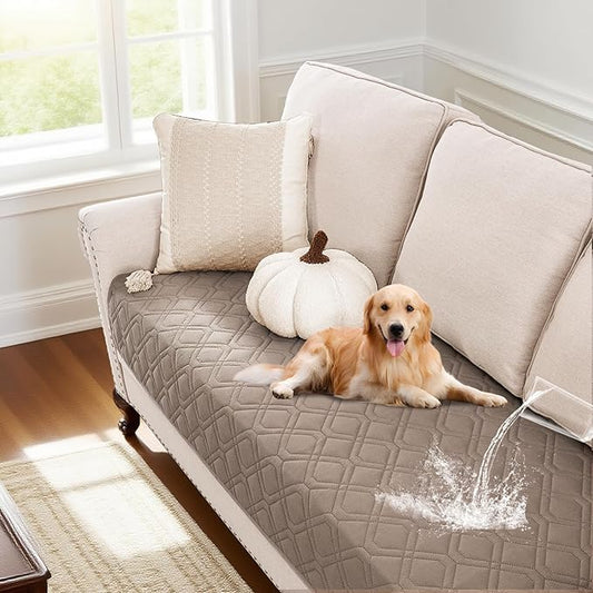 PrinceDeco Waterproof Couch Cover for Dogs Washable Dog Blanket for Bed Couch Sofa Outdoor Bed Cover with Non-Slip Back(32x74 Inch,Taupe)
